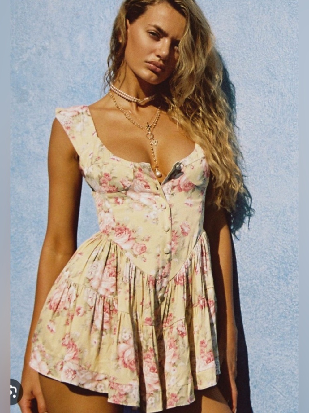 NWOT Free People Vanessa Mooney The Elisabeth Romper Dress in Yellow Rose